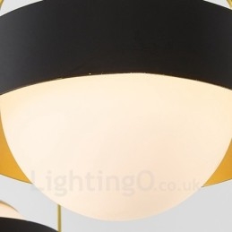 Plafonnier contemporain moderne à 3 lumières, lustre plaqué cuivre avec abat-jour en verre boule blanc et noir
