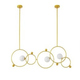 Plafonnier contemporain moderne à 3 lampes, plaqué cuivre, avec abat-jour en verre blanc
