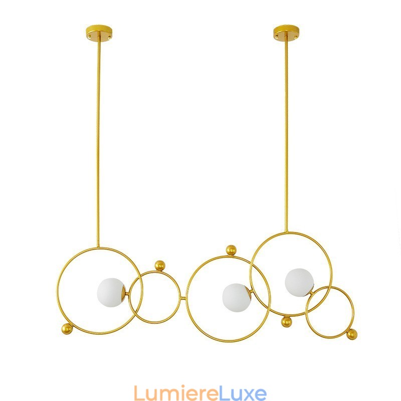 Plafonnier contemporain moderne à 3 lampes, plaqué cuivre, avec abat-jour en verre blanc