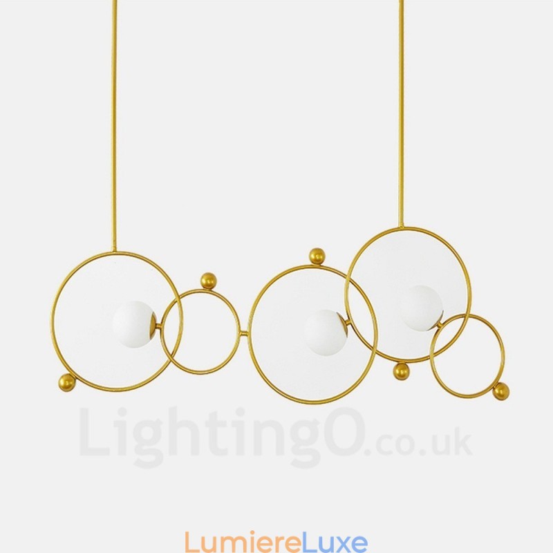 Plafonnier contemporain moderne à 3 lampes, plaqué cuivre, avec abat-jour en verre blanc