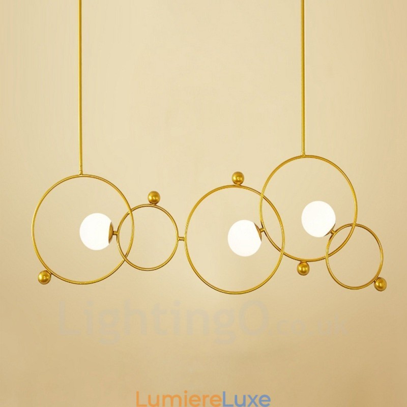 Plafonnier contemporain moderne à 3 lampes, plaqué cuivre, avec abat-jour en verre blanc