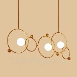 Plafonnier contemporain moderne à 3 lampes, plaqué cuivre, avec abat-jour en verre blanc
