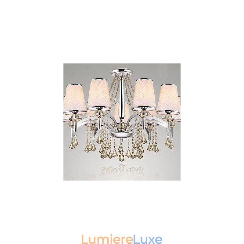 Lustre moderne contemporain en cristal et métal chromé