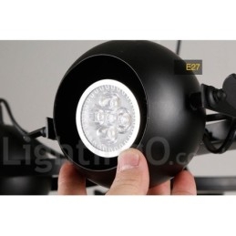 Suspension rétro vintage en fer noir à 6 lampes avec abat-jour boule en fer noir