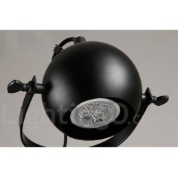 Suspension rétro vintage en fer noir à 6 lampes avec abat-jour boule en fer noir