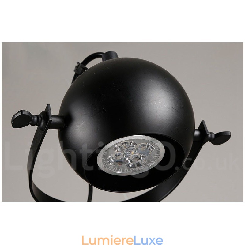 Suspension rétro vintage en fer noir à 6 lampes avec abat-jour boule en fer noir