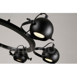 Suspension rétro vintage en fer noir à 6 lampes avec abat-jour boule en fer noir