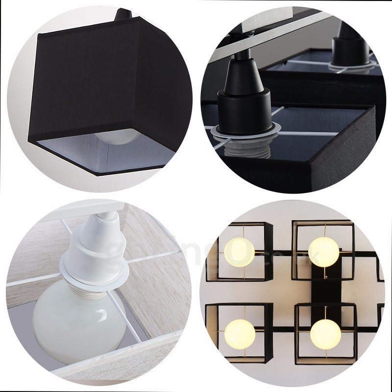 Plafonniers encastrés noirs modernes et contemporains à 6 lampes avec abat-jour en tissu