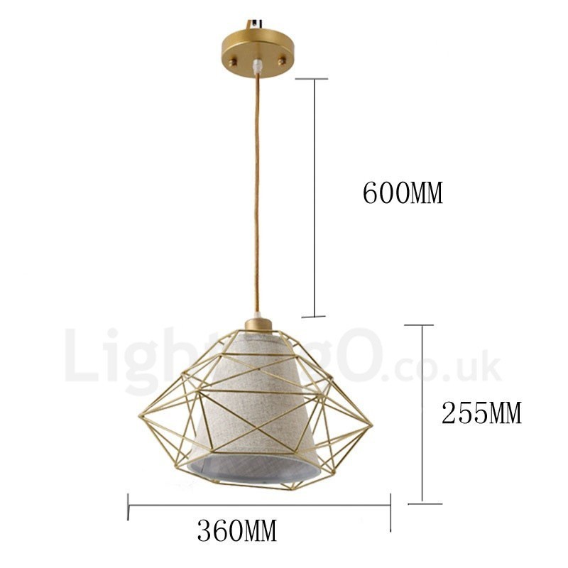 Suspension rétro vintage en fer noir avec abat-jour en tissu