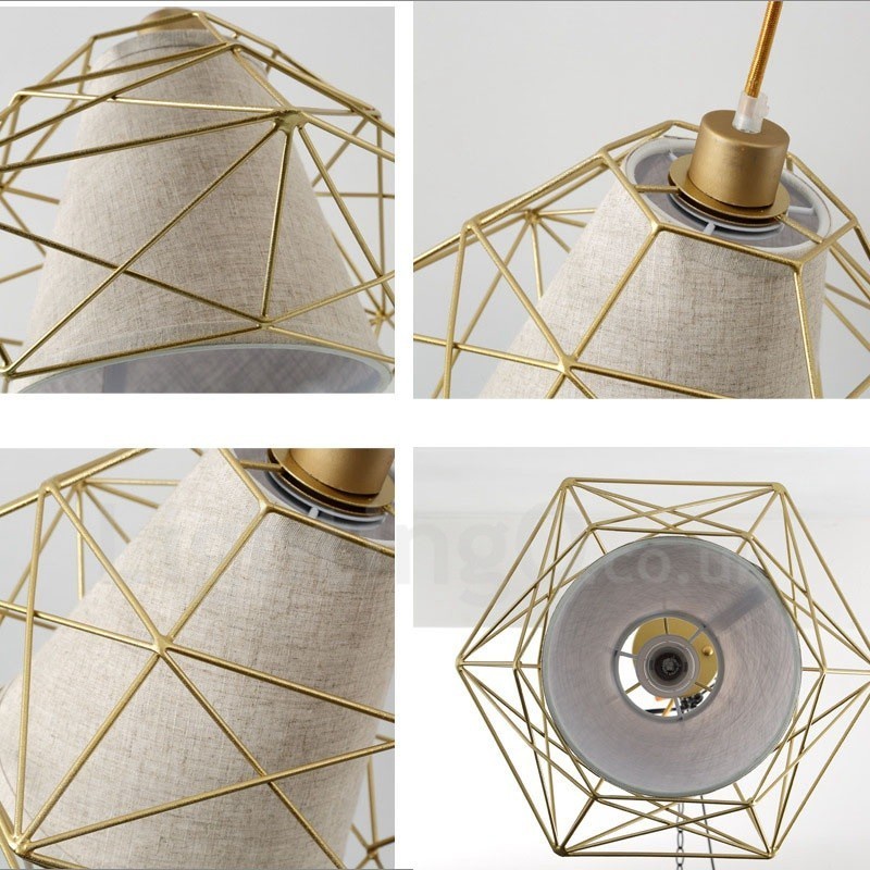 Suspension rétro vintage en fer noir avec abat-jour en tissu