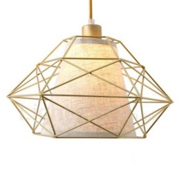 Suspension rétro vintage en fer noir avec abat-jour en tissu