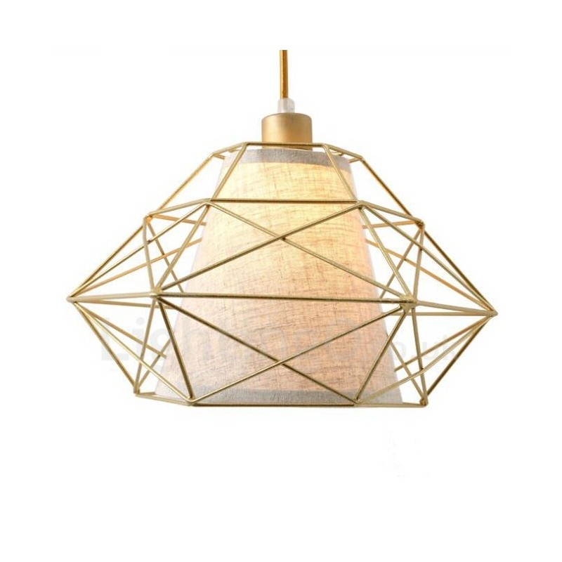 Suspension rétro vintage en fer noir avec abat-jour en tissu