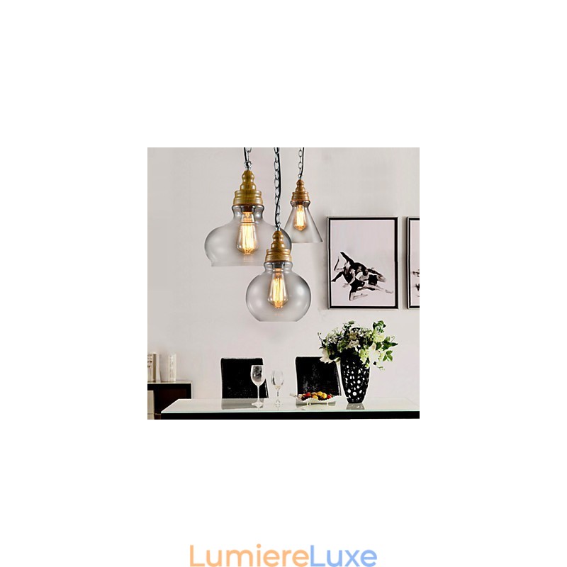 Lustre suspendu en métal de style mini contemporain moderne à 3 lumières