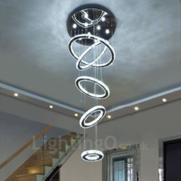 Plafonnier suspendu en cristal moderne à intensité variable, 3 couleurs de source lumineuse, 5 anneaux, Wi-Fi intelligent, lustre d'intérieur