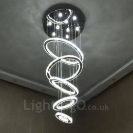 Plafonnier suspendu en cristal moderne à intensité variable, 3 couleurs de source lumineuse, 5 anneaux, Wi-Fi intelligent, lustre d'intérieur