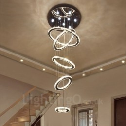 Plafonnier suspendu en cristal moderne à intensité variable, 3 couleurs de source lumineuse, 5 anneaux, Wi-Fi intelligent, lustre d'intérieur