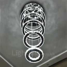 Plafonnier suspendu en cristal moderne à intensité variable, 3 couleurs de source lumineuse, 5 anneaux, Wi-Fi intelligent, lustre d'intérieur