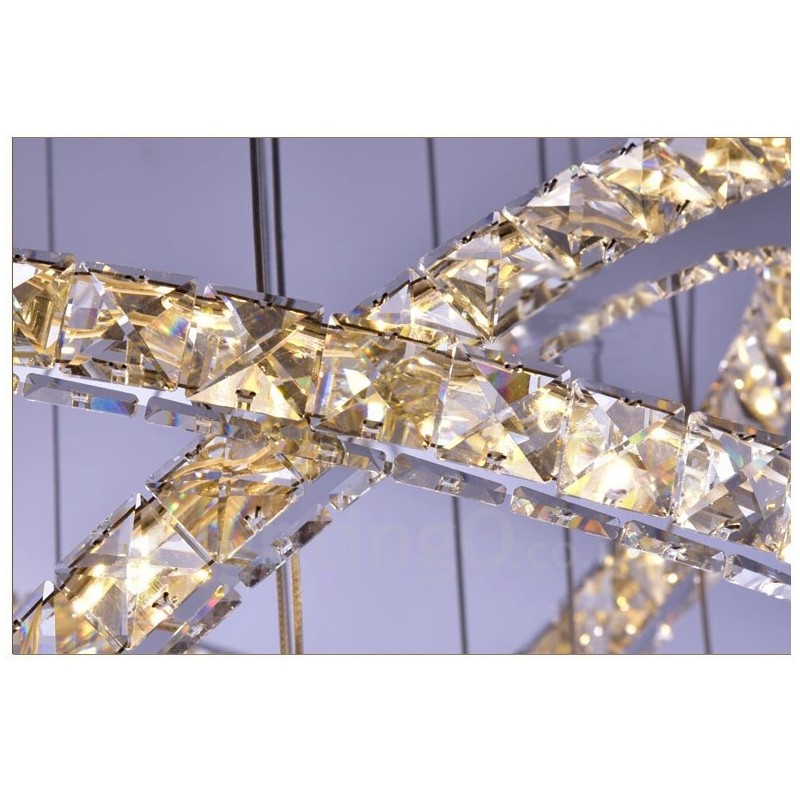 Plafonnier suspendu en cristal moderne à intensité variable, 3 couleurs de source lumineuse, 5 anneaux, Wi-Fi intelligent, lustre d'intérieur