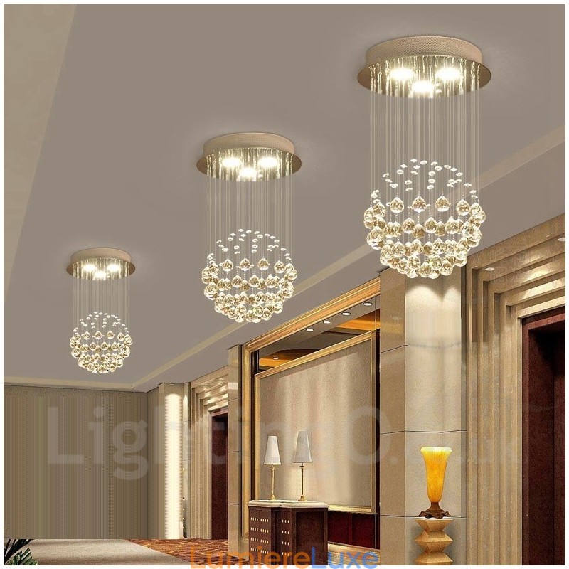 Plafonnier suspendu moderne en cristal à 3 lampes pour intérieur