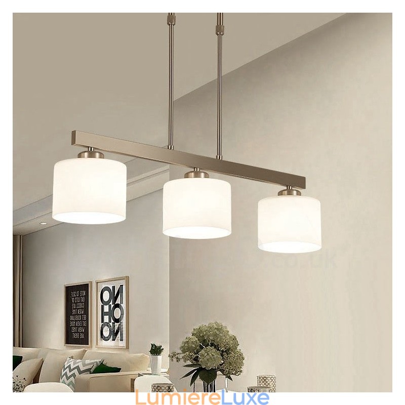 Lustre d'intérieur moderne à 3 lumières, design chromé, luminaire suspendu avec abat-jour en verre