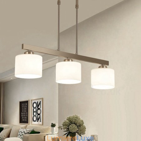 Lustre d'intérieur moderne à 3 lumières, design chromé, luminaire suspendu avec abat-jour en verre Lustre d'intérieur moderne à 3 lumières, design chromé, luminaire suspendu avec abat-jour en verre