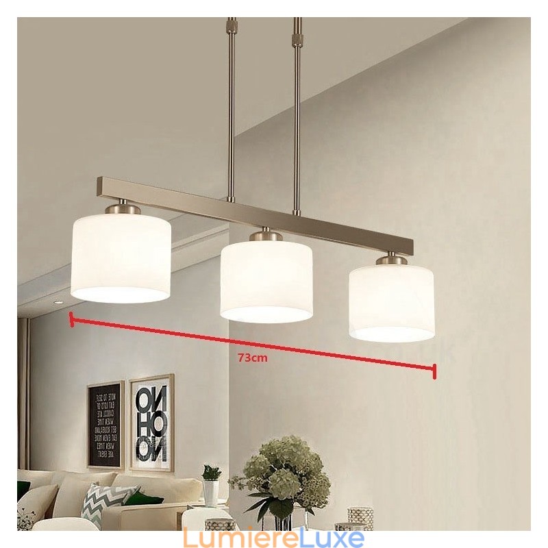 Lustre d'intérieur moderne à 3 lumières, design chromé, luminaire suspendu avec abat-jour en verre