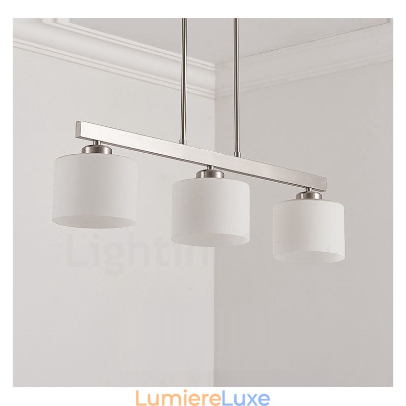 Lustre d'intérieur moderne à 3 lumières, design chromé, luminaire suspendu avec abat-jour en verre