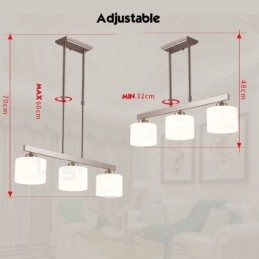 Lustre d'intérieur moderne à 3 lumières, design chromé, luminaire suspendu avec abat-jour en verre