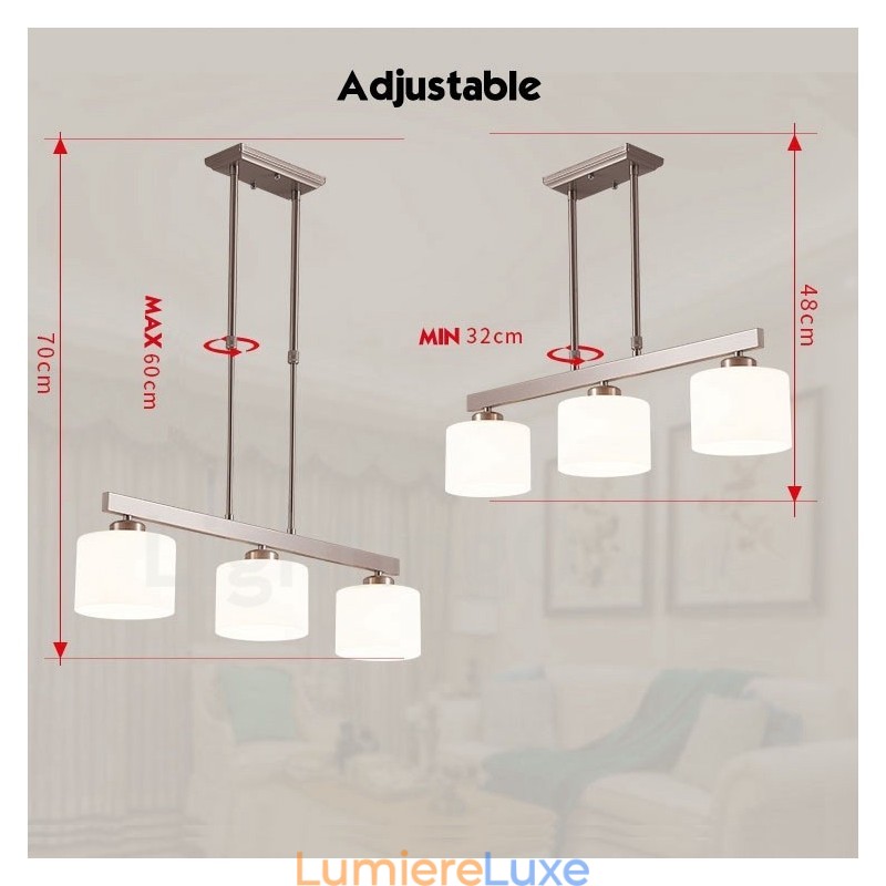 Lustre d'intérieur moderne à 3 lumières, design chromé, luminaire suspendu avec abat-jour en verre
