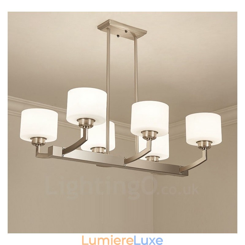 Lustre d'intérieur moderne à 6 lampes, design chromé, avec abat-jour en verre