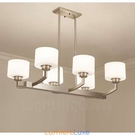 Lustre d'intérieur moderne à 6 lampes, design chromé, avec abat-jour en verre Lustre d'intérieur moderne à 6 lampes, design chromé, avec abat-jour en verre