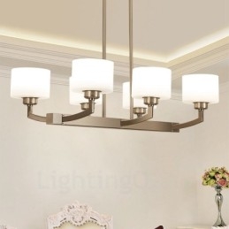 Lustre d'intérieur moderne à 6 lampes, design chromé, avec abat-jour en verre