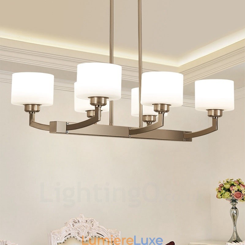 Lustre d'intérieur moderne à 6 lampes, design chromé, avec abat-jour en verre