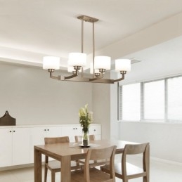 Lustre d'intérieur moderne à 6 lampes, design chromé, avec abat-jour en verre