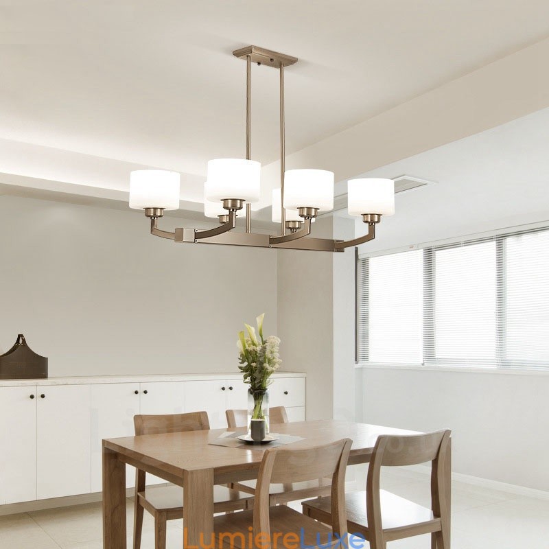 Lustre d'intérieur moderne à 6 lampes, design chromé, avec abat-jour en verre