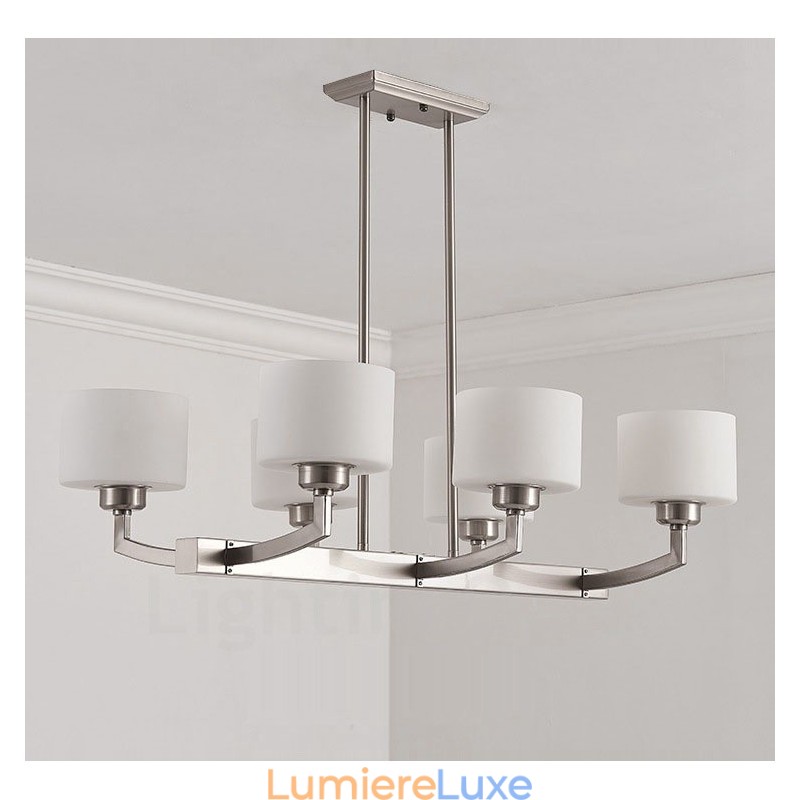 Lustre d'intérieur moderne à 6 lampes, design chromé, avec abat-jour en verre