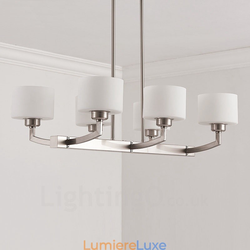 Lustre d'intérieur moderne à 6 lampes, design chromé, avec abat-jour en verre