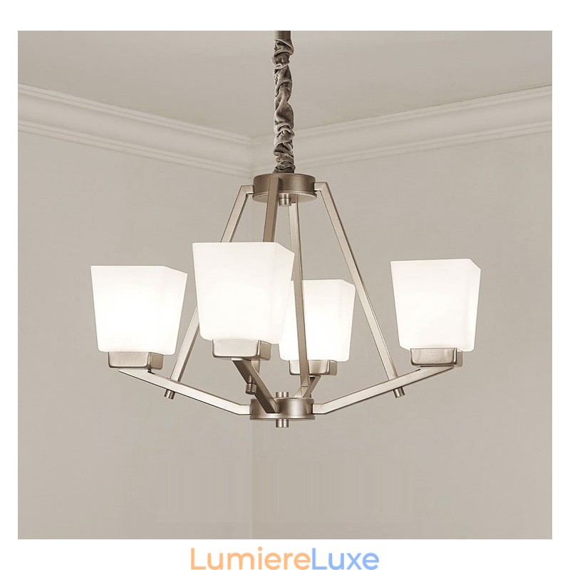 Suspension chromée à 4 lumières, lustre moderne d'intérieur, luminaires suspendus pour la maison, avec abat-jour en verre