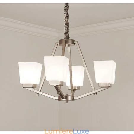 Suspension chromée à 4 lumières, lustre moderne d'intérieur, luminaires suspendus pour la maison, avec abat-jour en verre Suspension chromée à 4 lumières, lustre moderne d'intérieur, luminaires suspendus pour la maison, avec abat-jour en verre