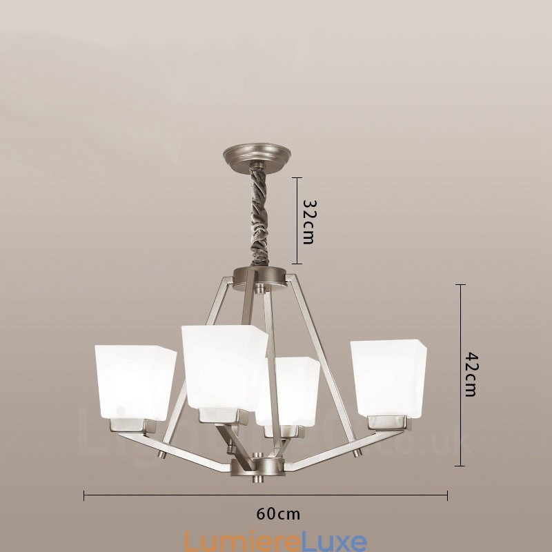 Suspension chromée à 4 lumières, lustre moderne d'intérieur, luminaires suspendus pour la maison, avec abat-jour en verre