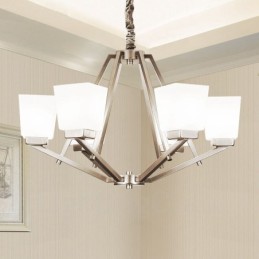 Suspension chromée à 6 lumières, lustre moderne d'intérieur, luminaires suspendus pour la maison, avec abat-jour en verre