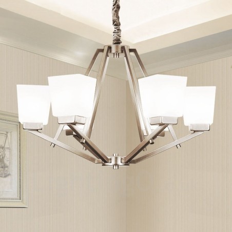 Suspension chromée à 6 lumières, lustre moderne d'intérieur, luminaires suspendus pour la maison, avec abat-jour en verre Suspension chromée à 6 lumières, lustre moderne d'intérieur, luminaires suspendus pour la maison, avec abat-jour en verre
