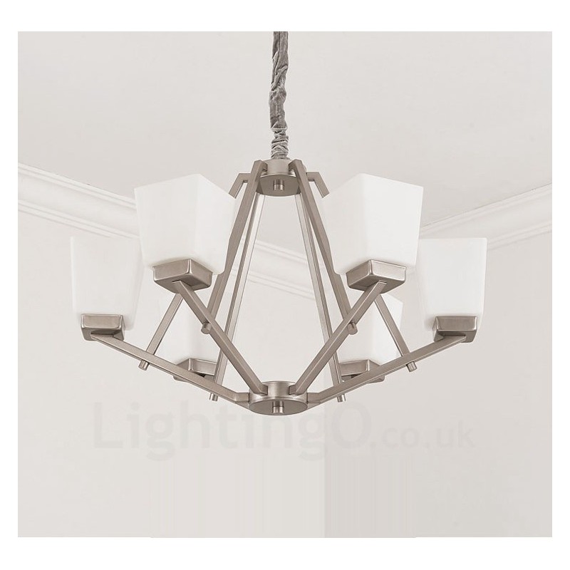 Suspension chromée à 6 lumières, lustre moderne d'intérieur, luminaires suspendus pour la maison, avec abat-jour en verre