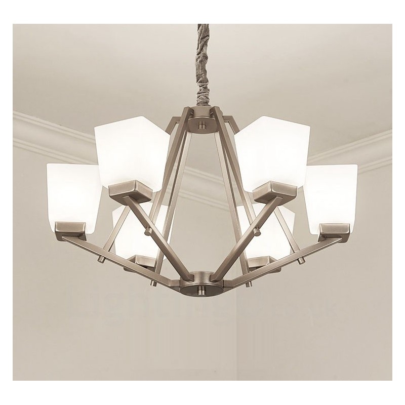 Suspension chromée à 6 lumières, lustre moderne d'intérieur, luminaires suspendus pour la maison, avec abat-jour en verre
