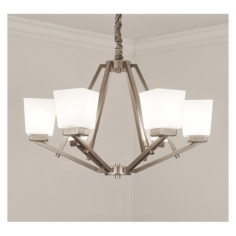 Suspension chromée à 6 lumières, lustre moderne d'intérieur, luminaires suspendus pour la maison, avec abat-jour en verre