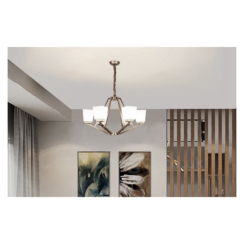 Suspension chromée à 6 lumières, lustre moderne d'intérieur, luminaires suspendus pour la maison, avec abat-jour en verre