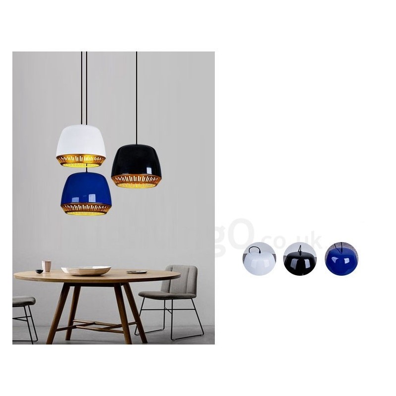 Suspension contemporaine moderne à 1 lumière avec abat-jour noir, blanc, rouge et bleu