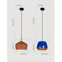 Suspension contemporaine moderne à 1 lumière avec abat-jour noir, blanc, rouge et bleu