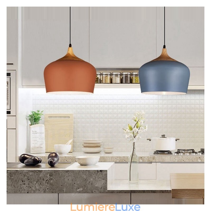 Lampe suspendue contemporaine moderne à 1 lumière avec abat-jour blanc rouge bleu