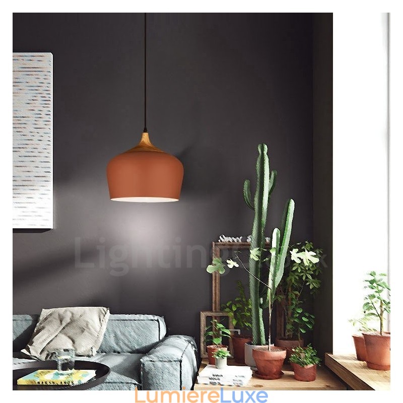 Lampe suspendue contemporaine moderne à 1 lumière avec abat-jour blanc rouge bleu